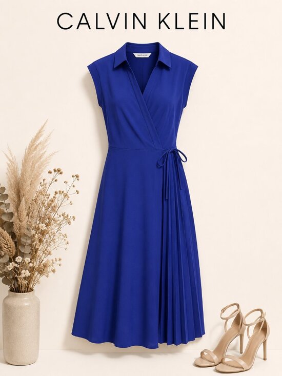 Calvin Klein Dresses & Skirts - Calvin Klein Petite Ultramarine Surplice-Neck Gauze Midi Dress 8P NWT